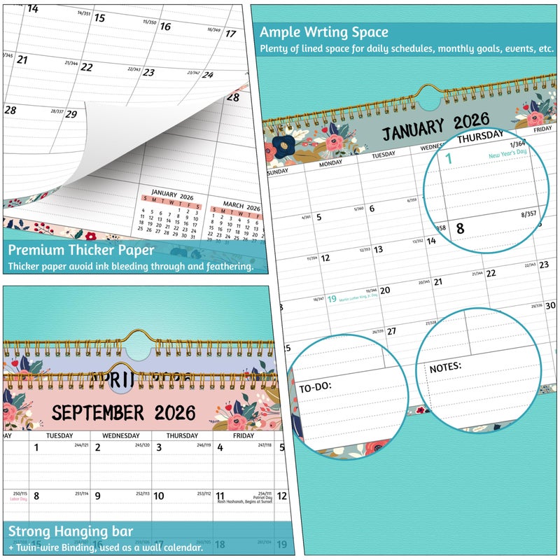 BowCuk Wall Calendar 2026-2027 â€“ 2 Year Calendar 2026-2027, 14.57 x 11.42 In, Jan 2026 - Dec 2027, 2026 Calendar 24 Months, Monthly 2026, with Ruled Blocks, Thick Paper, Holidays, To-do List ï¼† Notes - Image 5
