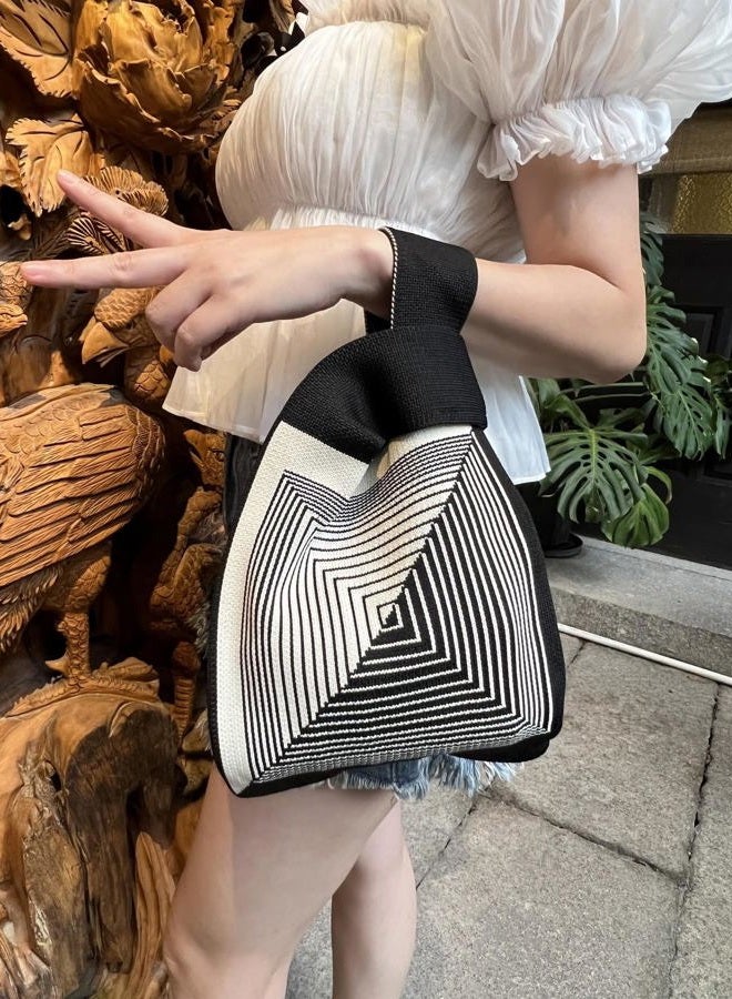 OATSBAS Wrist Handbag for Women Wristlet Handbag Sleeve Knot Pouch Portable Purse Tote Gift Bag, Black-strap, 8*4.3*13.8 inch - Image 4