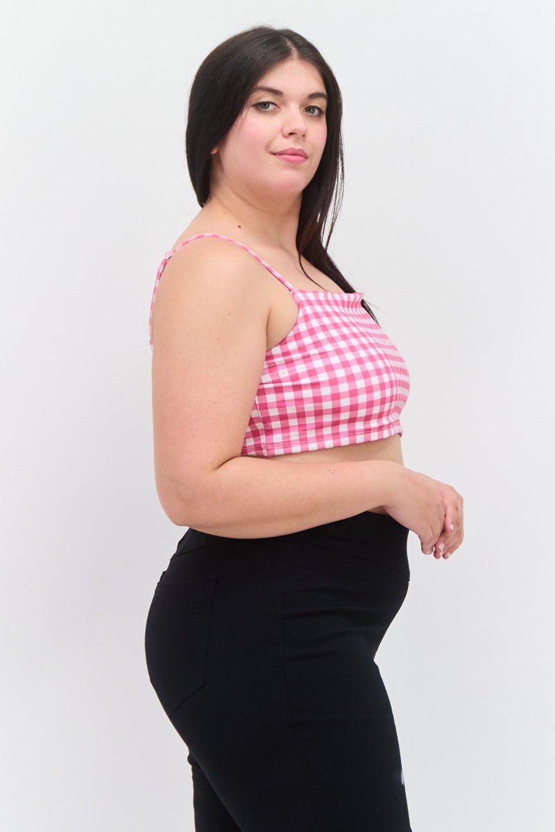 Daisy Street Women Plus Size Sqaure Neck Sleeveless Gingham Print Tank Top, Pink - Image 2