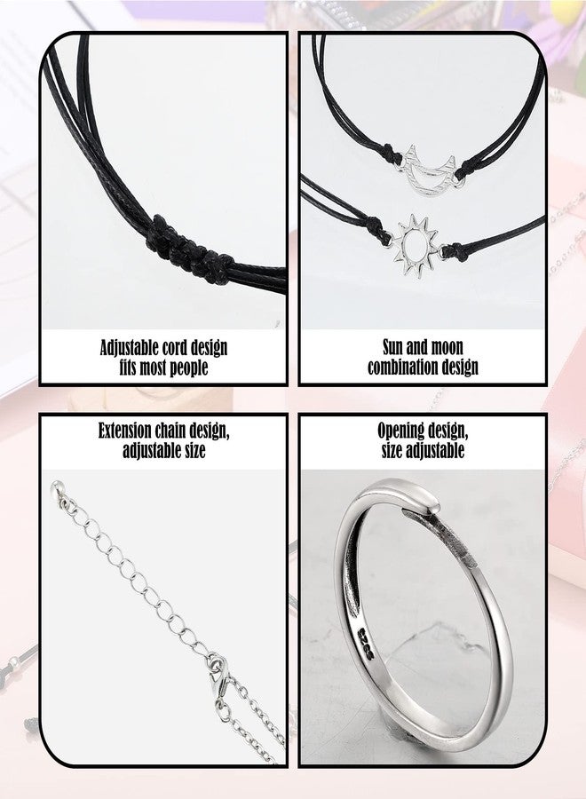 Bonuci 6 Pcs Best Friends Gifts Jewelry Set, Include BFF Necklace for 2 Matching Friendship Necklaces Sun and Moon Bracelets Adjustable Rings for Couples Best Friend - Image 5
