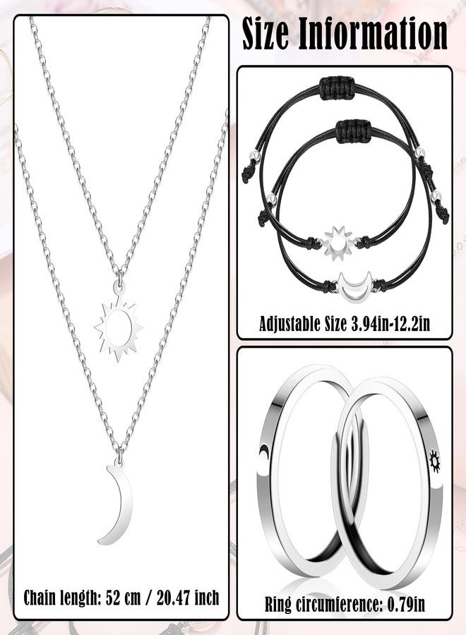 Bonuci 6 Pcs Best Friends Gifts Jewelry Set, Include BFF Necklace for 2 Matching Friendship Necklaces Sun and Moon Bracelets Adjustable Rings for Couples Best Friend - Image 3