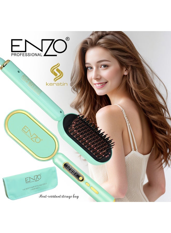 ENZO Professional مشط فرد الشعر الاحترافي PrecisionWare ENZO EN-4102 نموذج جديد - تسخين سريع، درجة حرارة قابلة للتعديل، طلاء سيراميك لتصفيف سهل (أخضر) - Image 2