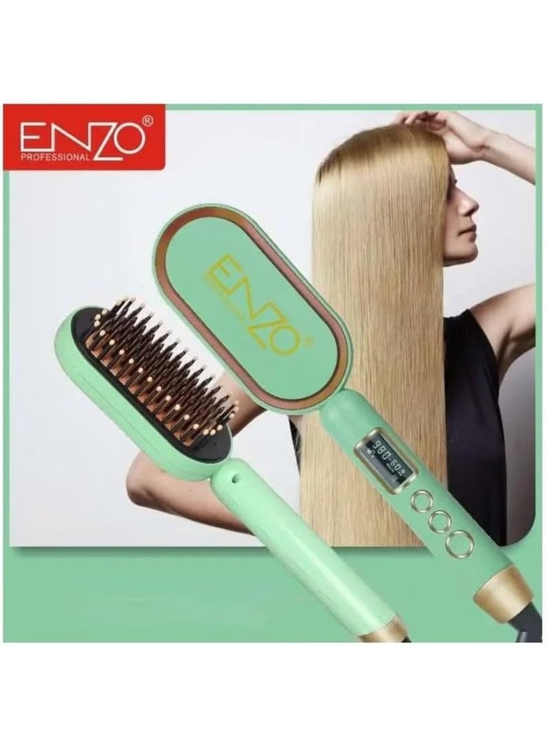 ENZO Professional مشط فرد الشعر الاحترافي PrecisionWare ENZO EN-4102 نموذج جديد - تسخين سريع، درجة حرارة قابلة للتعديل، طلاء سيراميك لتصفيف سهل (أخضر) - Image 3