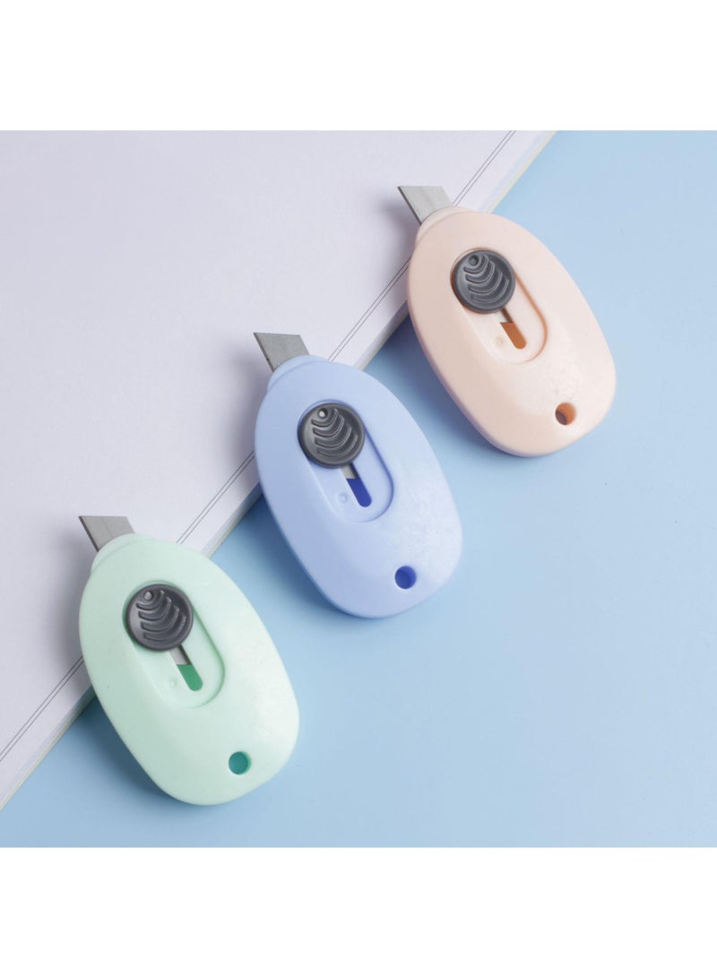 Sweet seven Retractable Ceramic Utility Knife Set - 3pcs Mini Safety Box Openers with Keychain Holes in Pink, Green, and Blue - Durable Blades for Easy Cutting and Portability - Image 1