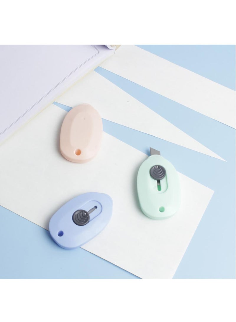 Sweet seven Retractable Ceramic Utility Knife Set - 3pcs Mini Safety Box Openers with Keychain Holes in Pink, Green, and Blue - Durable Blades for Easy Cutting and Portability - Image 3