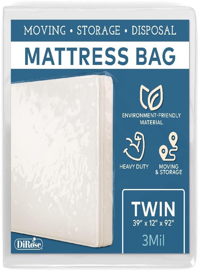 DiRose Mattress Storage Bag - Twin Size Thick Plastic Moving Cover, Transport, Disposal and Protector - 3 mil Heavy Duty Reusable Clear Waterproof Mattress Protector Encasement by DiRose… 