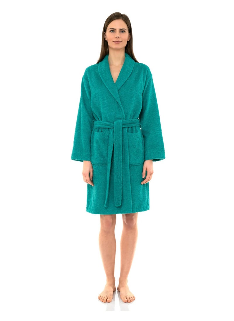 Blueberry Peacock Green Colour Unisex Hotel Spa Terry  Bathrobe Medium Size 100% Cotton Dressing  Bathrobe Medium Size Nightwear  - Image 1