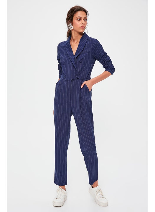 Double Breasted Striped Jumpsuit