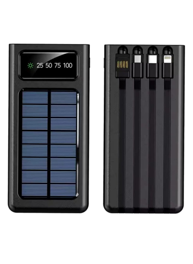 Generic - Power Bank with a Capacity Of 30000 mAh with 4 Built-in Cables and Digital Display Screen Solar Panel Charging Black - Image 1