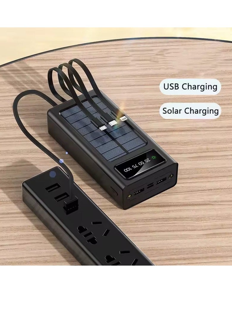 Generic - Power Bank with a Capacity Of 30000 mAh with 4 Built-in Cables and Digital Display Screen Solar Panel Charging Black - Image 1
