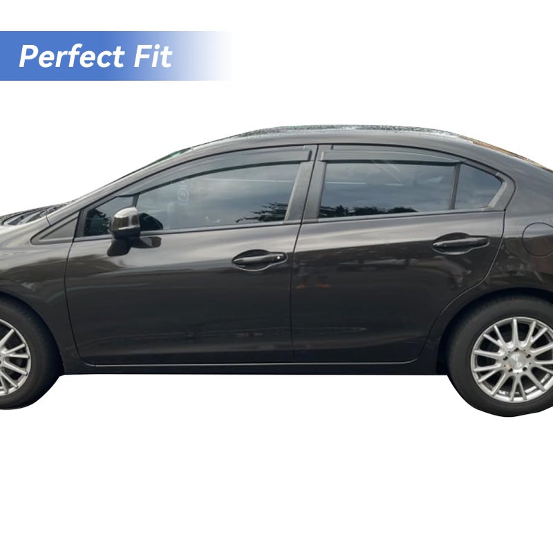 YQAUTEC Window Visors Rain Guards for 2012 2013 2014 2015 Honda Civic, Out-Channel Window Vent Wind Deflectors Visors Shades for 12 13 14 15 Civic Sedan - Image 5