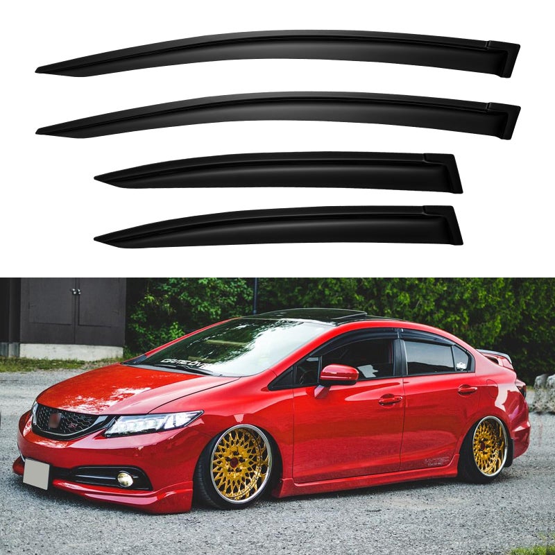 YQAUTEC Window Visors Rain Guards for 2012 2013 2014 2015 Honda Civic, Out-Channel Window Vent Wind Deflectors Visors Shades for 12 13 14 15 Civic Sedan - Image 1