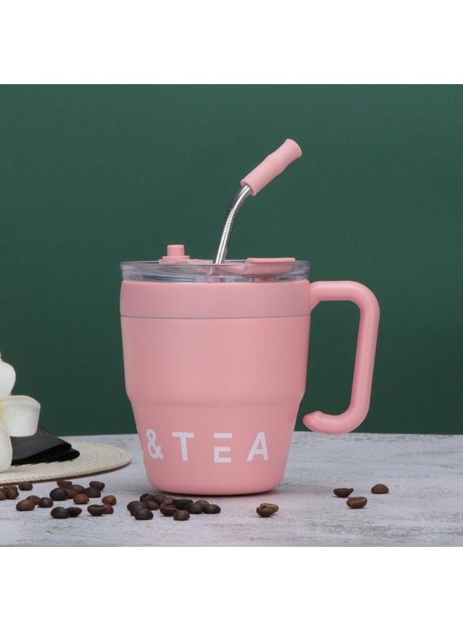 Happy Home Thermal Coffee Mug with Lid and Stainless Steel Straw 480ml Leakproof Thermal Bottle, Tea and Coffee Cup, Vacuum Flask, Insulated Mugs (Pink) - Image 2