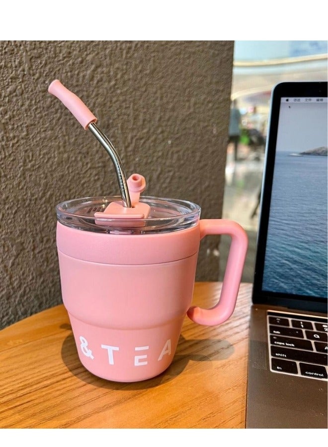 Happy Home Thermal Coffee Mug with Lid and Stainless Steel Straw 480ml Leakproof Thermal Bottle, Tea and Coffee Cup, Vacuum Flask, Insulated Mugs (Pink) - Image 3