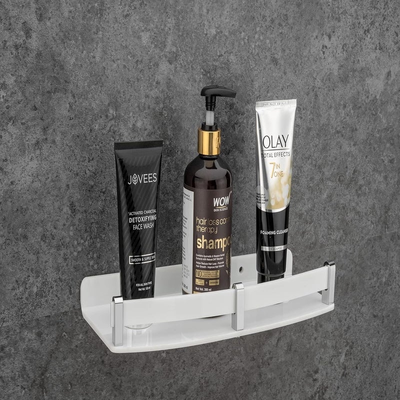 FORTUNE Acrylic Wall Mount Shelf Bathroom MultiFunctional Storage Shelf Kitchen Shelves Toilet Basket Accessories Homes Hotels DecorWhite Shelf 12x5 Pack of 1 - Image 1