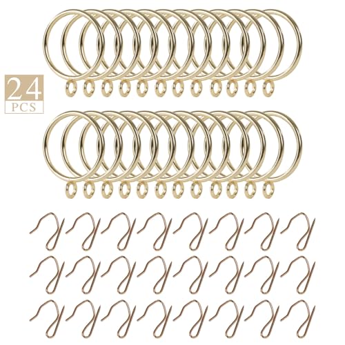 Zocang Curtain Drapery Hanging 1.25inch-Internal Diameter - Curtain Rings with Hooks Eyelet for Window Door Curtain Gold Zocang - Image 3
