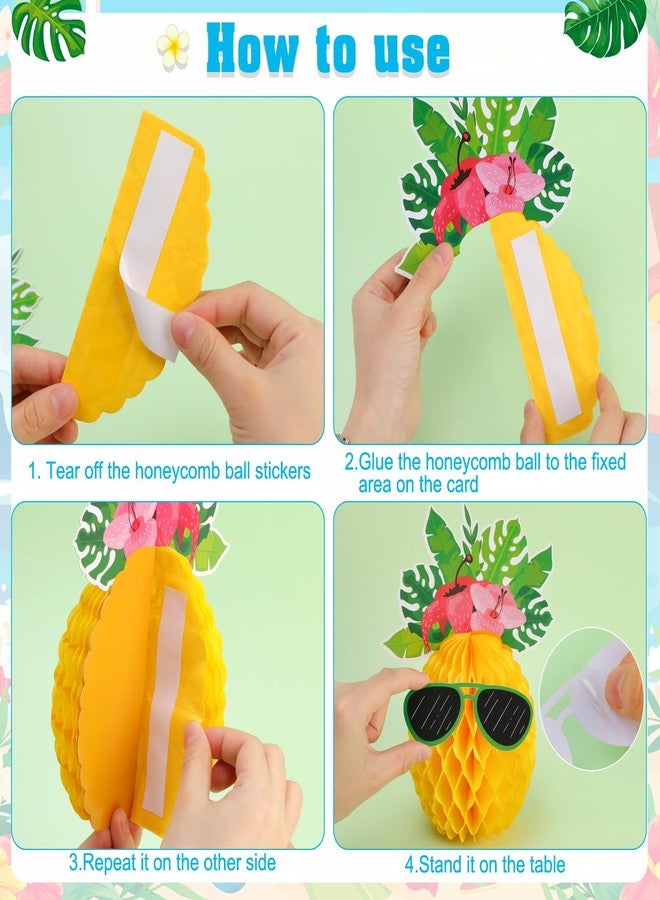 هواف 9 قطع من قطع مركزية على شكل قرص العسل من هاواي لوآو، ديكور قرص العسل ثلاثي الأبعاد على شكل أناناس، ديكورات طاولة لوآو استوائية صيفية لحفلات أعياد الميلاد وحفلات الزفاف وحفلات حمام السباحة على الوجهين - Image 3