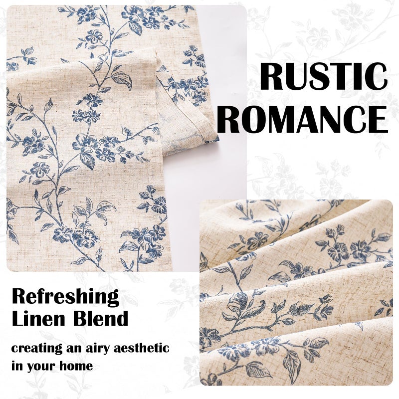 Lazzzy 90 Inch Length Curtain for Living Room Bedroom Blue Floral Drapes Linen Farmhouse Vintage Light Filtering Curtains Rod Pocket Back Tab, 2 Panels, Blue on Beige - Image 4