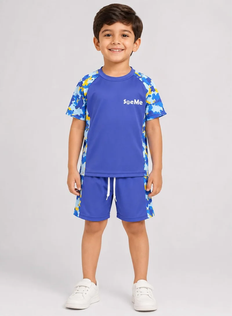 Babyqlo Boys Blue Camo Print Rash Guard Swim Set