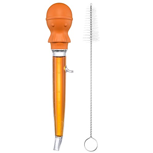 U-Taste UTaste 15oz Angled Turkey Baster 2282F Heat Resistant Food Grade Tritan and Silicone Large Octopus Bulb Baster Set with Cleaning Brush for Cooking Basting Meat Poultry Beef Chicken Orange - Image 1