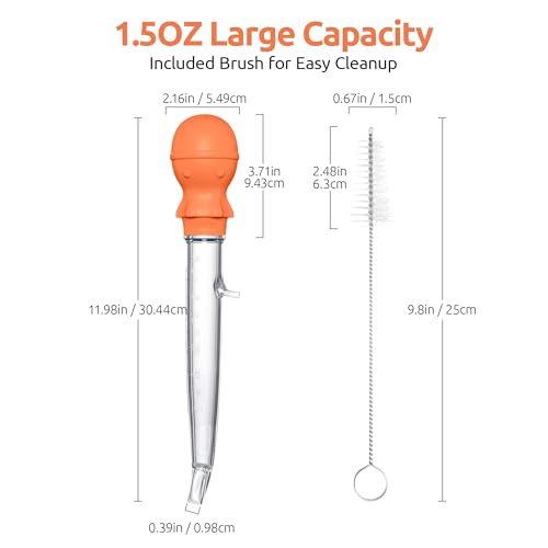 U-Taste UTaste 15oz Angled Turkey Baster 2282F Heat Resistant Food Grade Tritan and Silicone Large Octopus Bulb Baster Set with Cleaning Brush for Cooking Basting Meat Poultry Beef Chicken Orange - Image 3