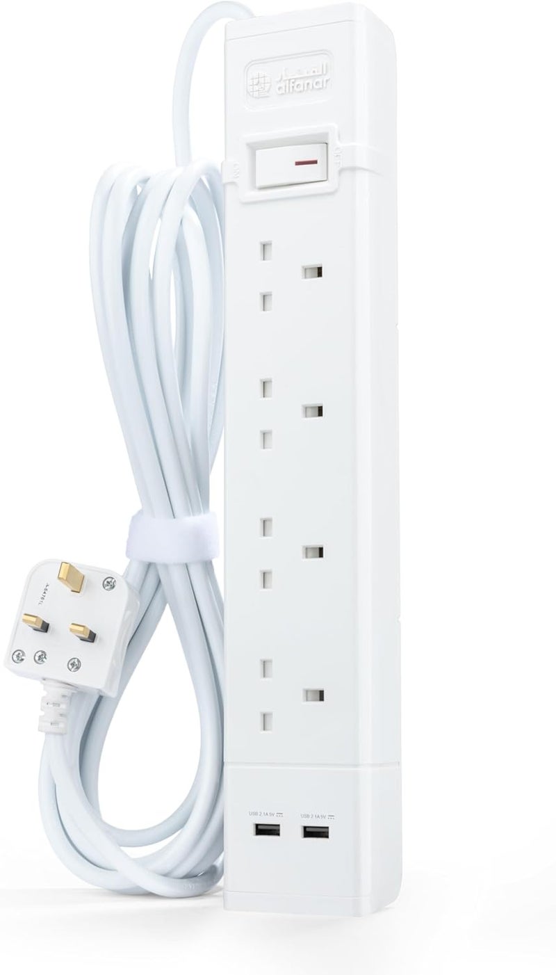 الفنار سلك تمديد 4 مقابس مع 2.1 أمبير 2 منفذ USB، طول 5 أمتار - Image 1