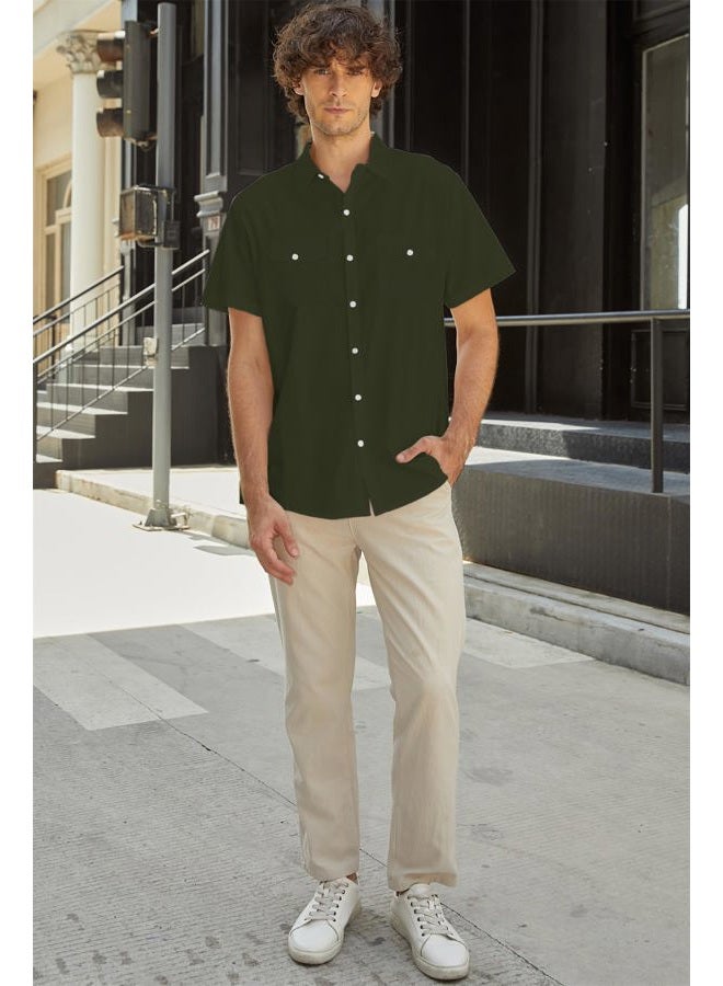 SANGTREE Kids Boys Short Sleeve Dress Shirts Summer Button Down Shirt with Plaid Collar Green, 12-18 Months = Tag 80 - Image 2