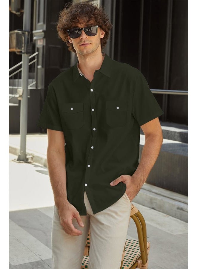 SANGTREE Kids Boys Short Sleeve Dress Shirts Summer Button Down Shirt with Plaid Collar Green, 12-18 Months = Tag 80 - Image 4