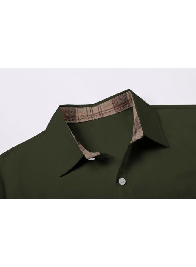 SANGTREE Kids Boys Short Sleeve Dress Shirts Summer Button Down Shirt with Plaid Collar Green, 12-18 Months = Tag 80 - Image 5