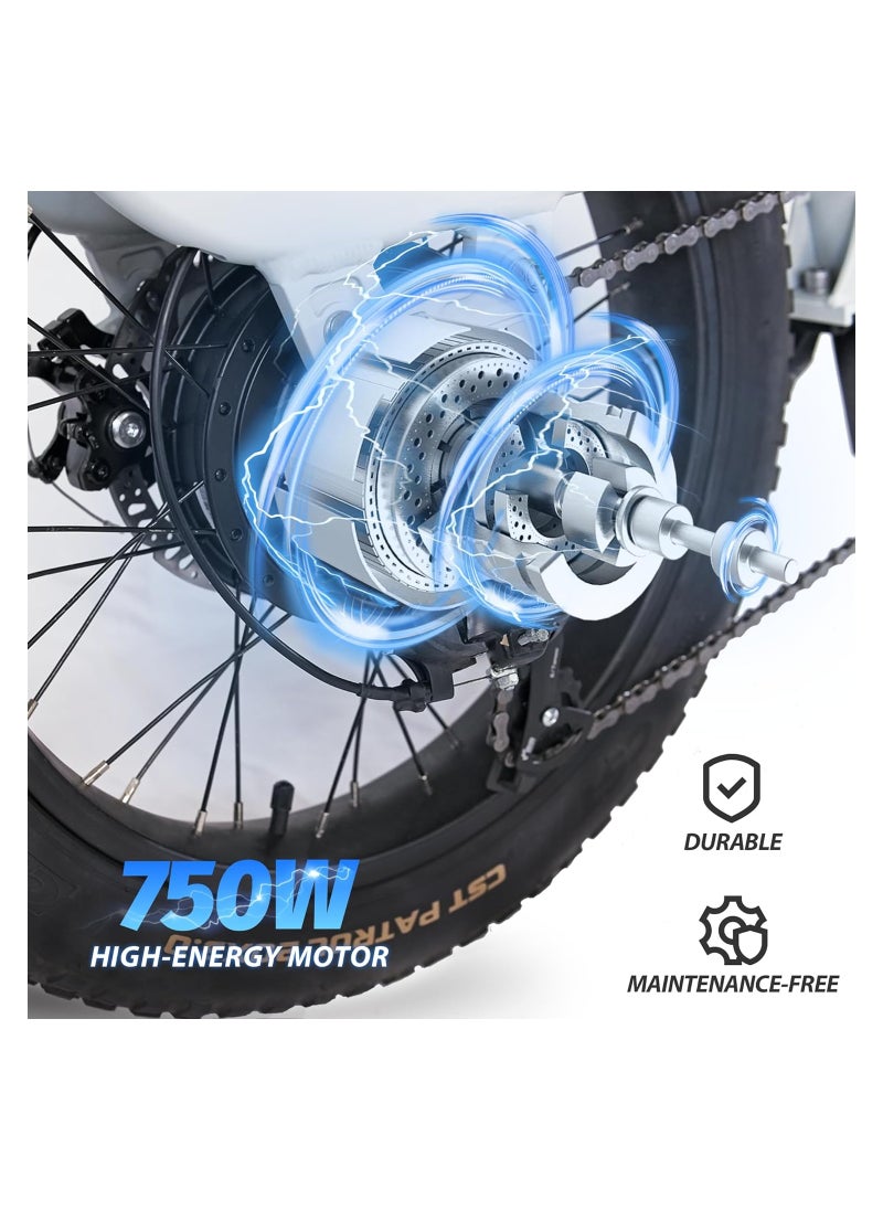 Baicycle - Electric Bike Mountain bike 48V 15.3Ah Removable Battery 32Km/H with 750W Brushless Motor 7-Speed 20inchTires Front Fork Suspension White - Image 1