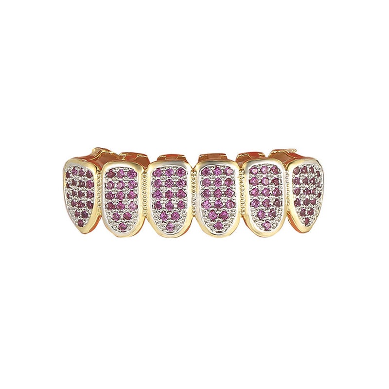 Hip Hop Grillz Six Teeth Zirconia Dental Costume Rose red lower teeth