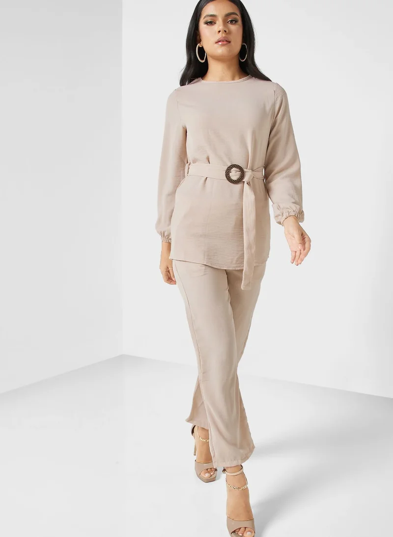 Khizana Ring Belted Top Pants Set