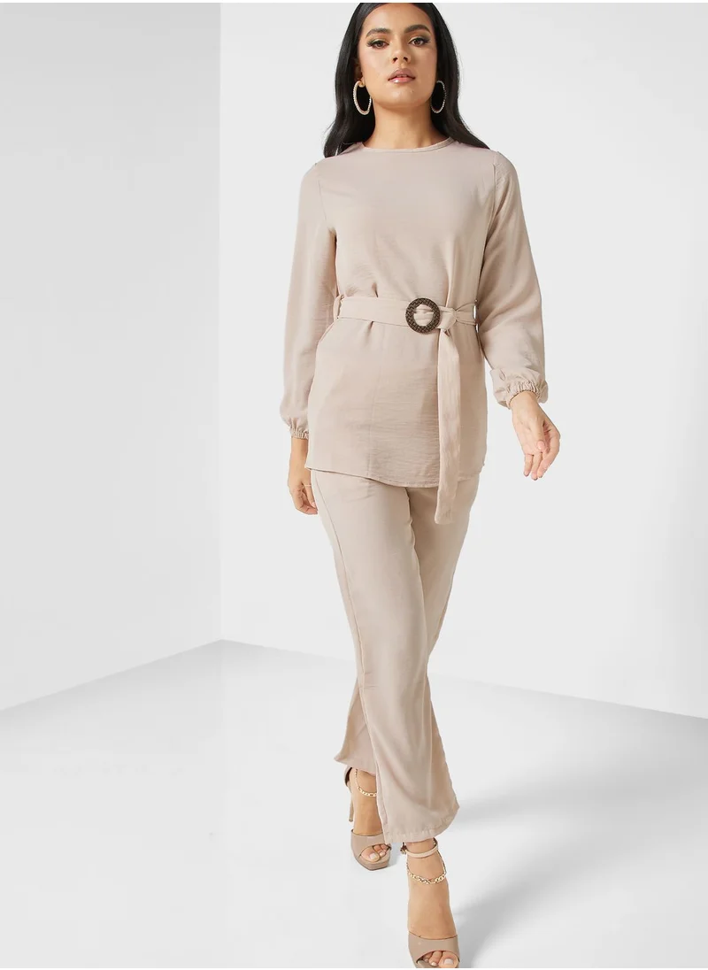 Khizana Ring Belted Top Pants Set