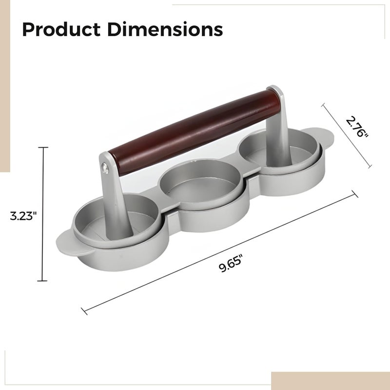 Burger Patty Press With Three Slots, Red Beech Wood Handle, Perfect For Home Kitchens, Camping, And Picnics - Image 2