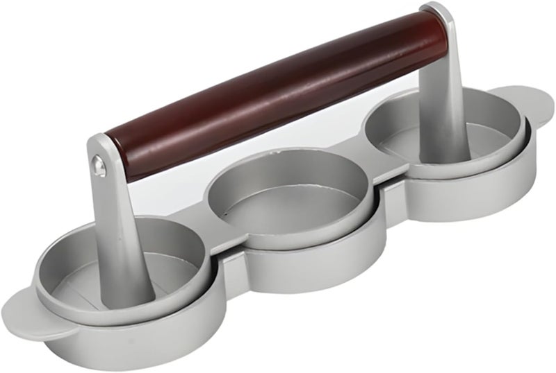 Burger Patty Press With Three Slots, Red Beech Wood Handle, Perfect For Home Kitchens, Camping, And Picnics - Image 1
