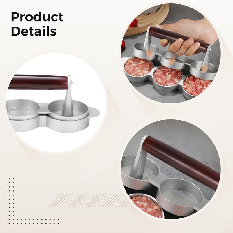 Burger Patty Press With Three Slots, Red Beech Wood Handle, Perfect For Home Kitchens, Camping, And Picnics - Image 5