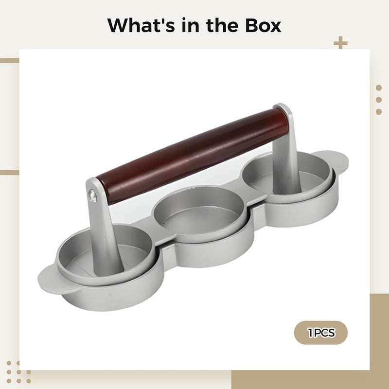 Burger Patty Press With Three Slots, Red Beech Wood Handle, Perfect For Home Kitchens, Camping, And Picnics - Image 3