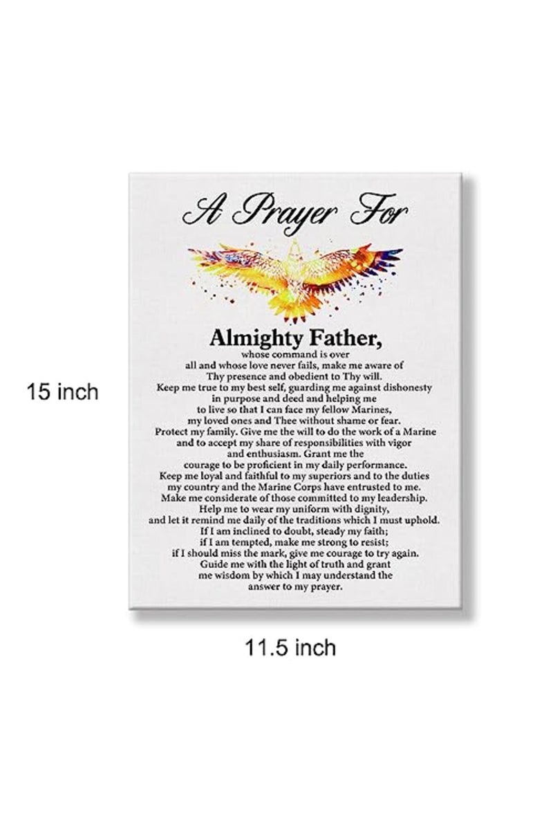 Hijie a Marine's Prayer Quote Poster Canvas Wall Art for Office Home Decor - Marines Gift Inspirational Marine Canvas Print Wall Art Painting Ready to Hang Gifts - Easel & Hanging Hook 12x15 Inch - Image 3