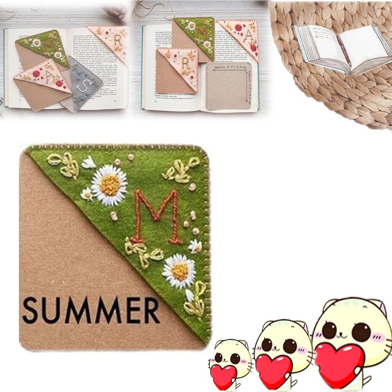 woobles Personalized Hand Embroidered Corner Bookmark,Handmade Custom Letter Bookmark,Felt Triangle Bookmark,Hands Bookmark,Hand Stitched Felt Corner Letter Bookmark (Summer,H) Summer H - Image 1