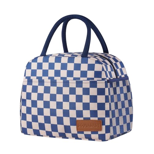 douyadady Lunch Bag WomenMen Lunch Box WomenMen BlueBeige Checkerboard - Image 1