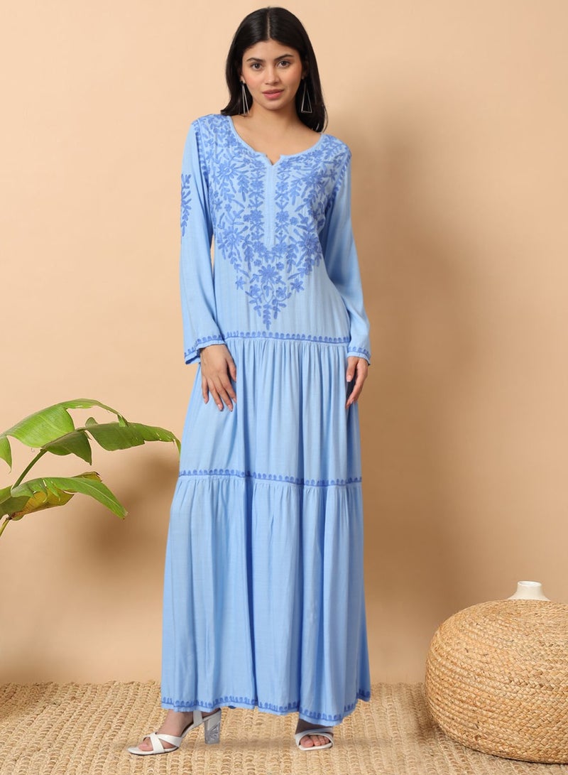 الايا جلابية مطرزة يدوياً لوكنو شيكانكاري قطن - Image 1