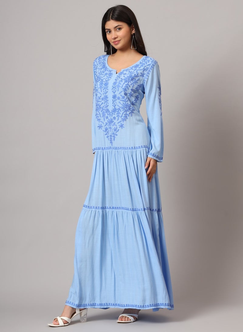 الايا جلابية مطرزة يدوياً لوكنو شيكانكاري قطن - Image 3