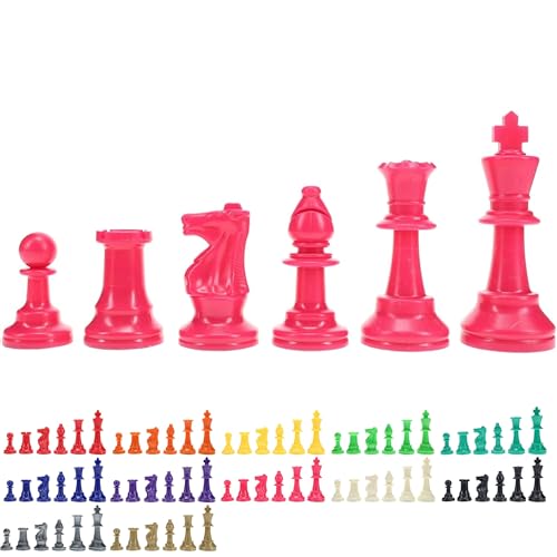 WE Games Color Bright Plastic Staunton Tournament Chess Pieces with 375 in King Half Chess Set of Chess Pieces Only Pink - Image 1