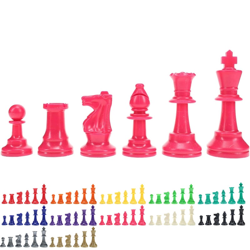 WE Games Color Bright Plastic Staunton Tournament Chess Pieces with 375 in King Half Chess Set of Chess Pieces Only Pink - Image 3