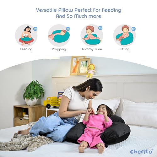 Cherilo Nursing Pillow for Breastfeeding, Plus Size Breast Feeding Pillow with Security Fence Design for Extra Baby Support, Adjustable Waist Strap | Removable Premium Velvet Cover | Black - Image 5