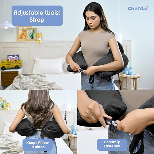 Cherilo Nursing Pillow for Breastfeeding, Plus Size Breast Feeding Pillow with Security Fence Design for Extra Baby Support, Adjustable Waist Strap | Removable Premium Velvet Cover | Black - Image 4