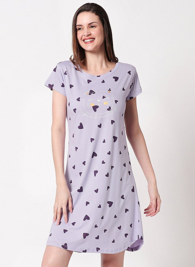 Zeyo Lavender Pure Cotton Printed Nightdress - Image 2