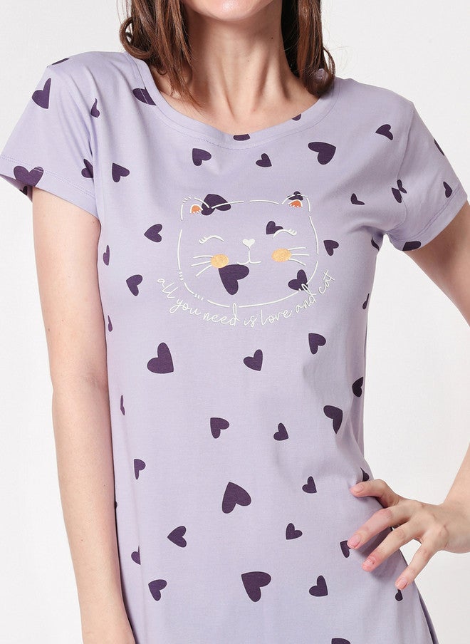 Zeyo Lavender Pure Cotton Printed Nightdress - Image 3