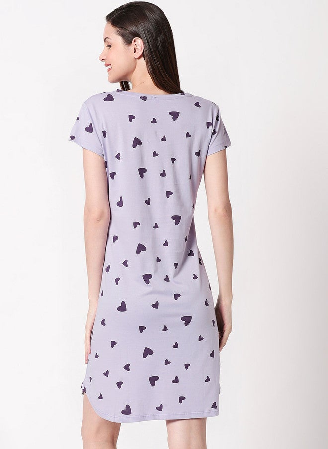Zeyo Lavender Pure Cotton Printed Nightdress - Image 5