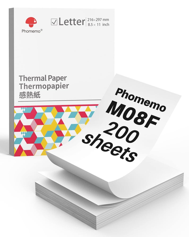 Phomemo Us Letter Thermal Printer Paper Continuous Phomemo M08F Thermal Paper Compatible With Colorwing M08F  M832  M834  Mt800/Mt800Q  With Brother Letter Portable Printer  Size 8.5"" X 11"" 200 Sheets - Image 1